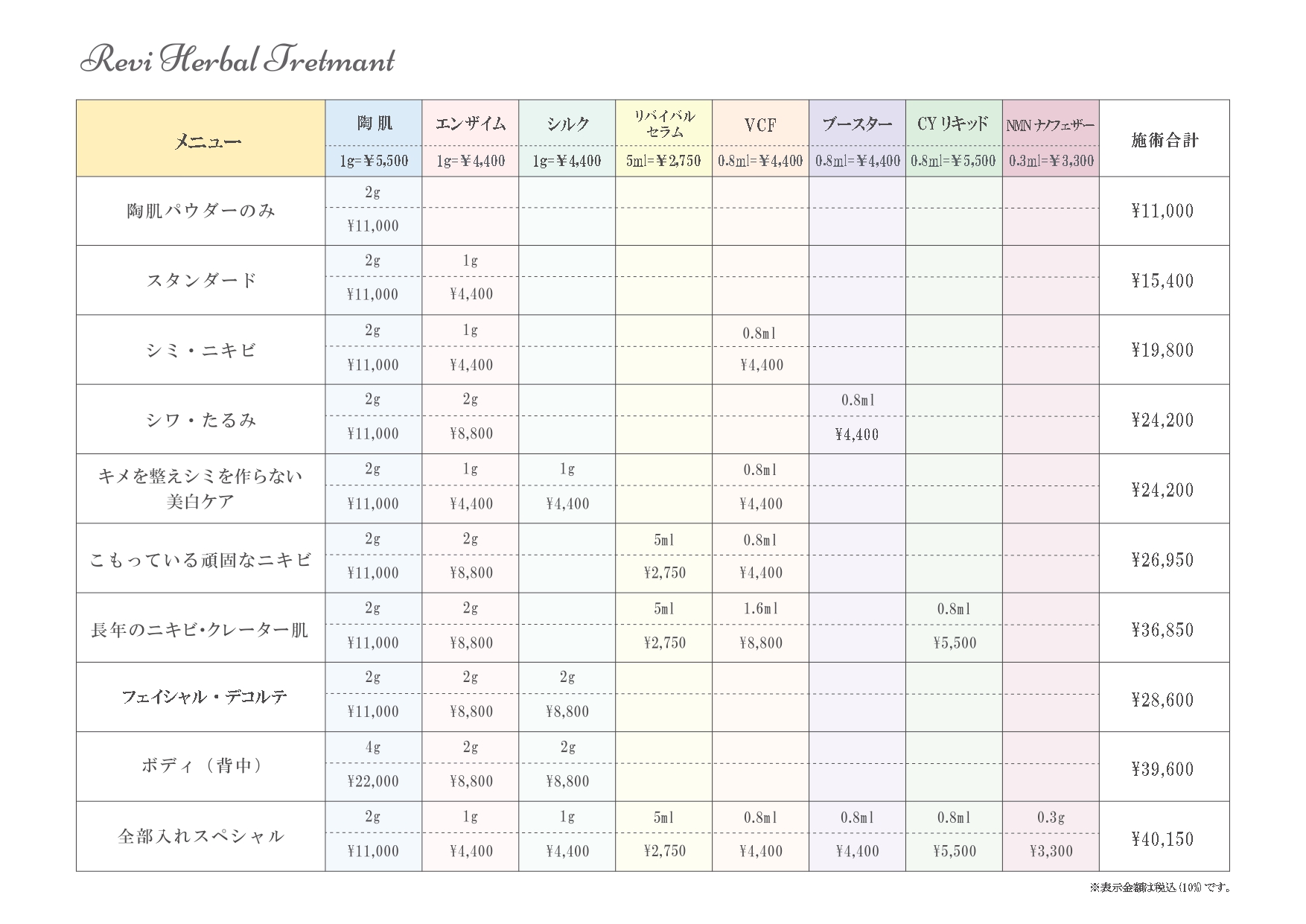 料金表